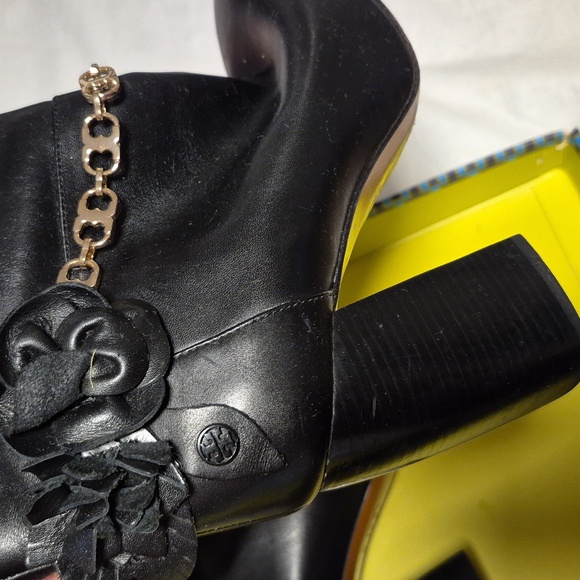 Tory Burch Black Blossom Block Heel Boots Tall Knee High Shoes - Picture 8 of 10